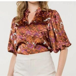 THML  
Nwt 
  
Abstract Blouse In Rust/Pink
Xsmall.